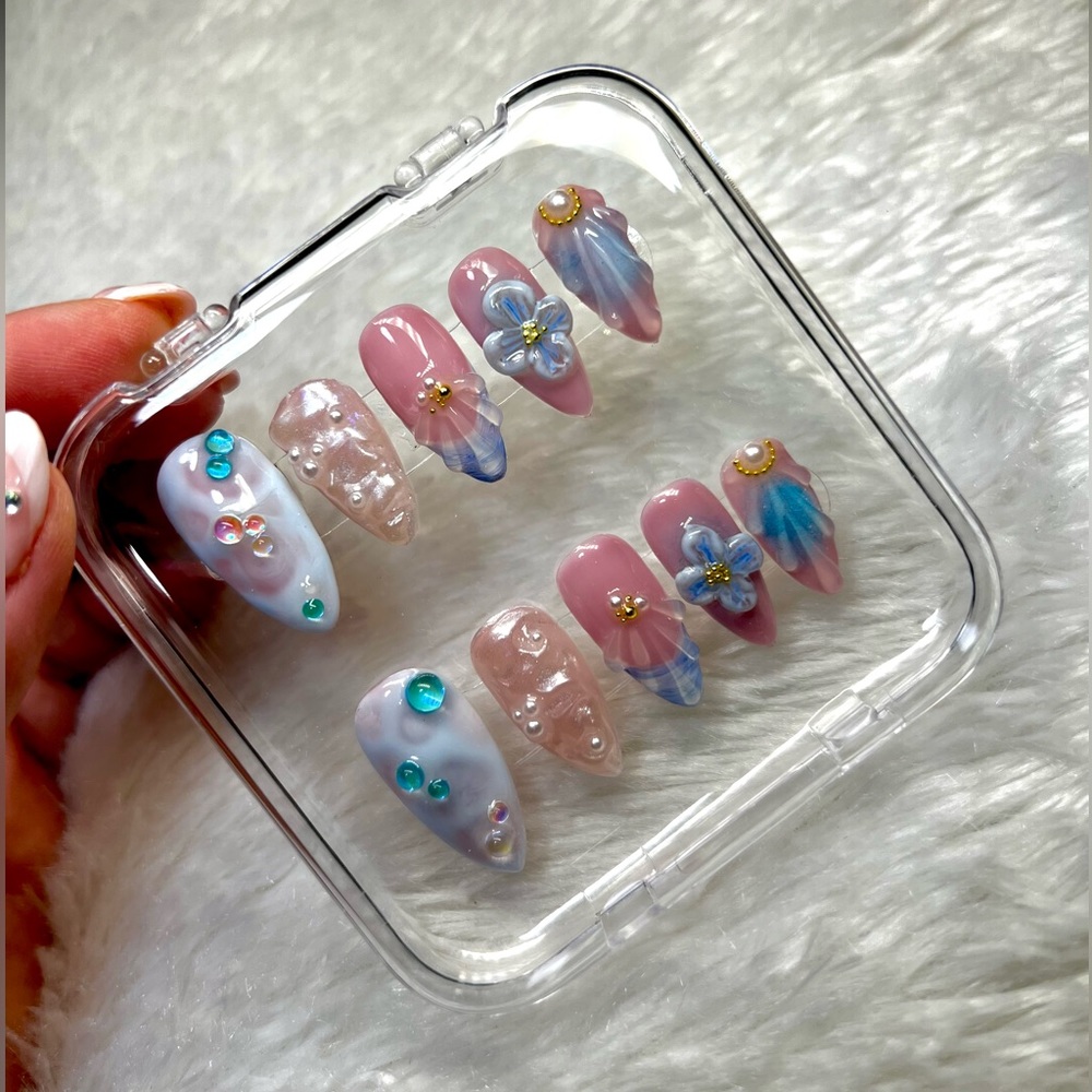 Mermaid Custom Press On Nails🧜🏼‍♀️🫧🐚